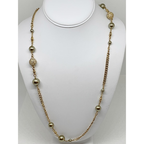J. Crew Jewelry - J. Crew Pearl & Rhinestone Gold Chain Necklace J. Crew Jewelry - J. Crew Pearl & Rhinestone Gold Chain Necklace